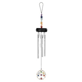 Sonic Energy Mini Chakra Chime Tree of Life - Small Wind Chime with 4 Chimes - Decoration or Gift - 30cm - Silver Aluminium (TOLCC12MINI)