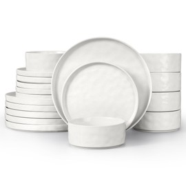 LIANYU Dinnerware Dinner Sets for 6, 18 Piece Ceramic Plates and Bowls Dish Set, Kitchen Speckled Dining Tableware Dishware, Microwave & Dishwasher Safe, Polar White