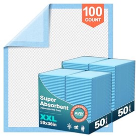 AAY Bed Pads Disposable 30" x 36" (100 Count), Extra Large Super Absorbency Disposable Underpads for Incontinence, Premium Leakproof Protective Chucks Pee Pads for Adult, Kids, Puppy Training