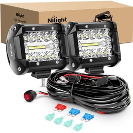 Nilight 4 Inch Led Pods 2Pcs 60W Work Lights Waterproof Off Road Wiring Harness Kit