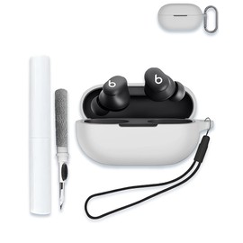 Case for Beats Solo Buds 2024, Soft Silicone Protective Portable Scratch Shock Resistant Hard Shell with Cleaner Kit & Carabiner & Lanyard，Gray