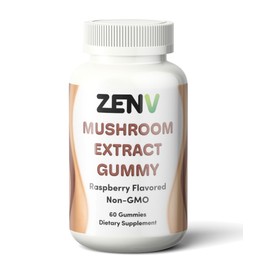ZENV Premium Mushroom Extract Gummies - Raspberry Flavor, 60 Count (250mg Extract Blend per Serving), Non-GMO Dietary Supplement for Cognitive Support & Immune Health