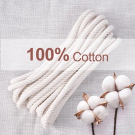 XINSHUNCAN Cotton Rope 10 mm 10 m, Cotton Cord Natural Macrame Rope, Thick 4-Strand Twisted Soft Cotton Rope for DIY Crafts, Wall Hanging, Plant Hanger, Macrame, Gardening