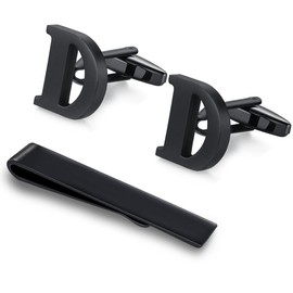 HONEY BEAR Cufflinks & Tie Pin Tie Clip Set Initials Letter Men's Stainless Steel Wedding Cufflinks Cuff Link Black, copper, No Gemstone