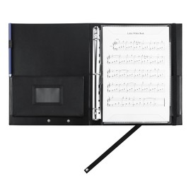 MUQING Large Black Choral Music Folders, 3 Ring Choir Music Binder, PU Choir Music Folder with Hand Strap and Retention Strap for Stage Performance, Piano Playing and Choir Singer