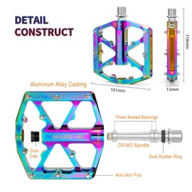 GEWAGE Bicycle Pedals with Reflective Strips, 3 Sealed Bearings, Non-Slip CNC Aluminum Bicycle Platform, 9/16 Inch Pedals for Road Bike, MTB, E-Bike. (Coloured)
