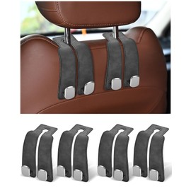 LQLAN Headrest Hooks for Car, 4 Pack Car Seat Back Organizer Storage Hook, Double Hook Car Seat Hooks for Hanger Purses and Bags, Leather Purse Holder for Car, Grey