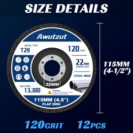 Flap Discs 115mm 120 Grit Grinding Discs T29 for Angle Grinder to Sanding Grinding Metal Wood (12PCS)