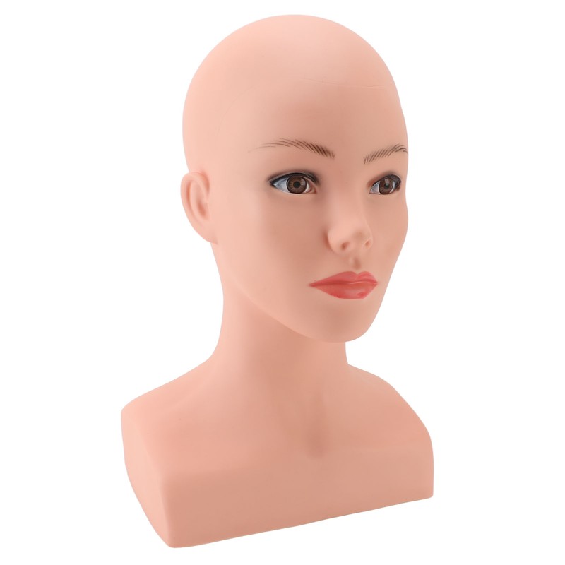 Female Bald Mannequin Head with Shoulder PVC Professional Cosmetology Face