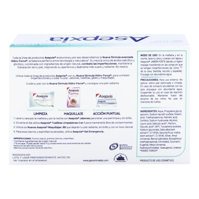 Asepxia Jabón En Barra Hidro-Force Para Piel Mixta 100g.