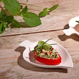 '50 finger food Sugar Cane Plates "Pure" Leaf 1 x 8 cm x 6 cm White Pack of 50