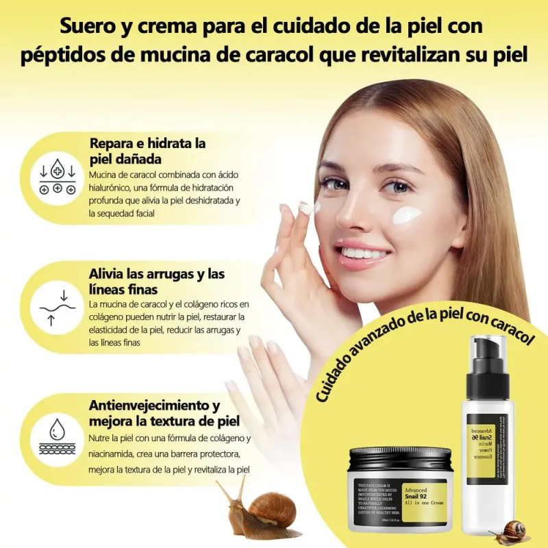 Pack Sérum y Crema Facial Baba de Caracol 100ML Antiarrugas