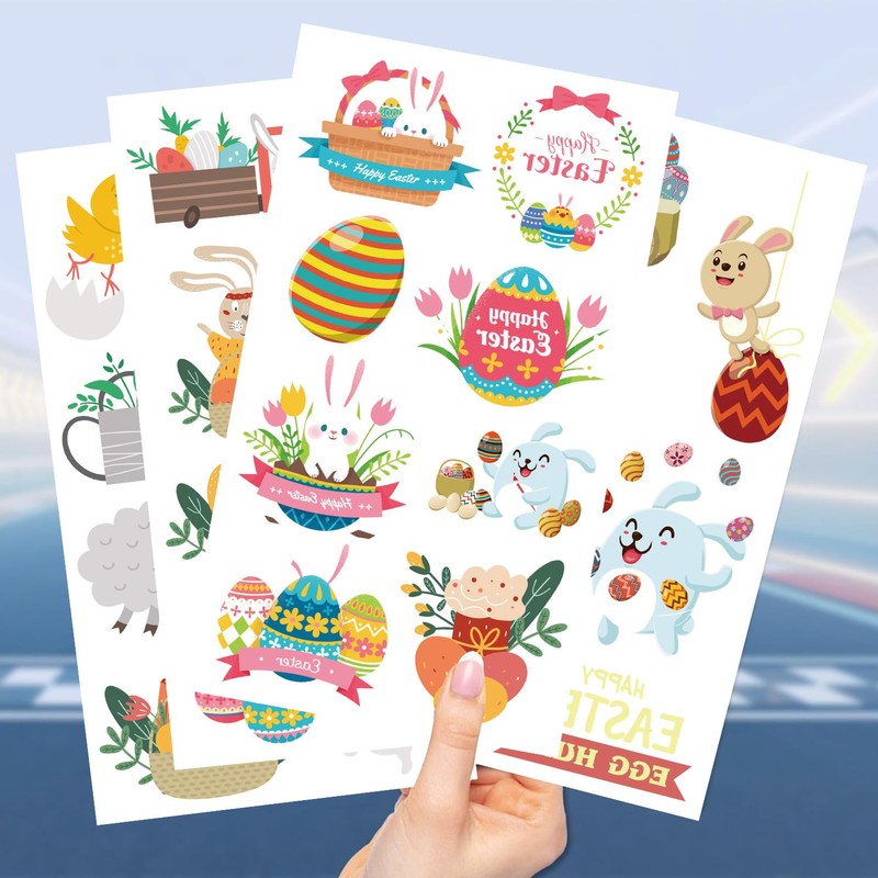 10 Sheets Happy Easter Temporary Tattoos Bunny, Egg, and Fun