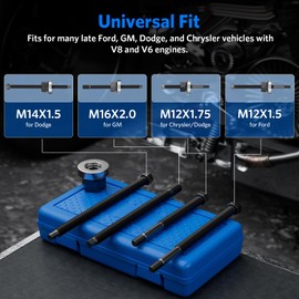 HTOMT 5Pcs Long Reach Harmonic Balancer Installer Kit for Ford GM/Dodge/Chrysler Vehicles with V8/V6 Engines Long Installers with Long Forcing Fasteners Install Balancer Pulleys Install Tool