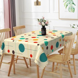 TTQYFNM 70x90inches Mid Century Rectangle Table Cloth Modern Atomic Retro Decorative Tablecloth Oil-Proof Waterproof Polyester Fabric Table Cover for Kitchen Dining Room Indoor Outdoor Party Decor