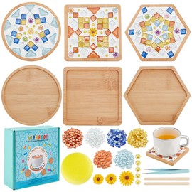 WEBEEDY Geometric Mosaic Coasters Kit DIY Mosaic Making Crafts Handmade Mosaic Coasters Wooden Mosaic Base with Instruction,Mosaic Tiles Craft for Adults Beginner Tabletop Protection Decor Accessory