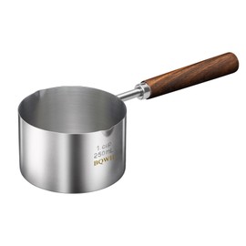 BQWII stainless steel mini pot - butter warmer, 8.5fl oz (250ml) coffee/milk warmer, mini sauce pan for coffee, ideal for seafood butter warmers,melting pot With dual spouts and wooden handle