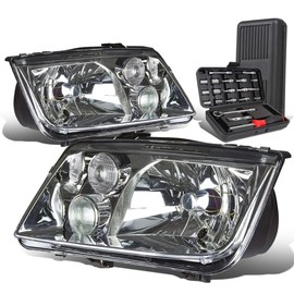 Auto Dynasty [Euro Model] E-Code Style Halogen Headlight with Fog Lamp and Tool Kit Set Compatible with VW Jetta MK4 99-05, Driver and Passenger Side, Chrome Housing