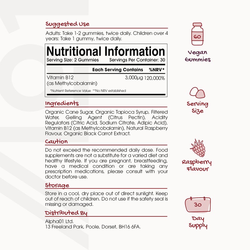 Vitamin B12 Gummies - 3,000mcg - Methylcobalamin High Strength Gummies