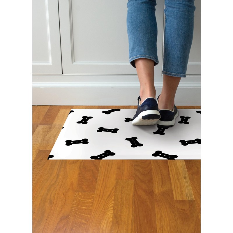 FloorPops Bones Black and White Washable Mat, FPW6129
