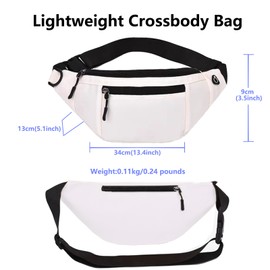Crossbody Fanny Pack for Men Women, Fashion Waist Bag Pack with Adjustable Strap for Outdoors, Casual Belt Bag for Travel Walking Running(White)