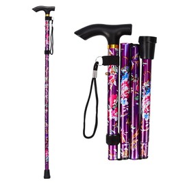 Collapsible Walking Cane for Women & Senior Men, Folding Lightweight Sticks for Seniors Balance, Adjustable Canes, Stick and Crutches for Adults, bastones para caminar Mujer & Hombre (Flower Purple)