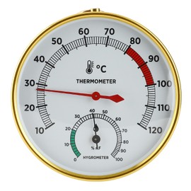 Sauna Temperature Gauge Hygrometer 10 to 120℃ Wall Mounted Aluminum 2 in 1 Sauna Hygrothermograph for Greenhouse Spa Room