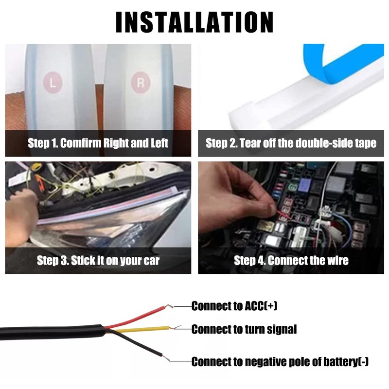 TEKSHINNY Car LED Strip Lights, 2Pcs 24 Inch Flexible LED