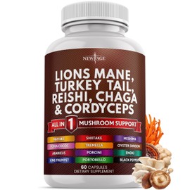 NEW AGE Lions Mane Mushroom Supplement with Turkey Tail Reishi Cordyceps Chaga with Marshmallow Root