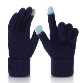 Women's Winter Warm Touchscreen Gloves, Thermal Knit Soft Fleece Lined Gloves Winter Texting Gloves Elastic Cuff Anti-Slip Gloves(Navy Blue)