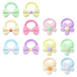 12Pcs Soft Hair Bobbles for Baby Girls - Bow & Flower Hair Ties, Kids Hair Bands