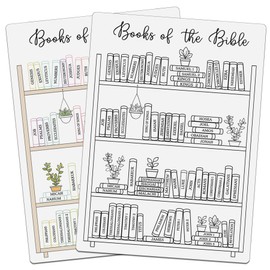 4 x Books of the Bible Book Shelf Tracker Dashboard Sticker, Bible Reading Tracker, Bible Chapter Log Stickers, 2 Black White and 2 Color, 4.7 x 6.5 inches (Books of the Bible)