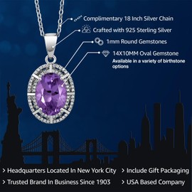 Gem Stone King 925 Sterling Silver Purple Amethyst Ladies Pendant Necklace For Women (6.54 Cttw, Oval 14X10MM, Gemstone Birthstone, with 18 Inch Silver Chain)