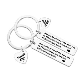 Thank You Gift Appreciation Jewelry for Women and Men,Make A Difference Keychain Stainless Steel Keyring Thank You Gift for Volunteer Coach Mentor Employee Teacher Social Worker Jewelry Gift (2 Pcs)