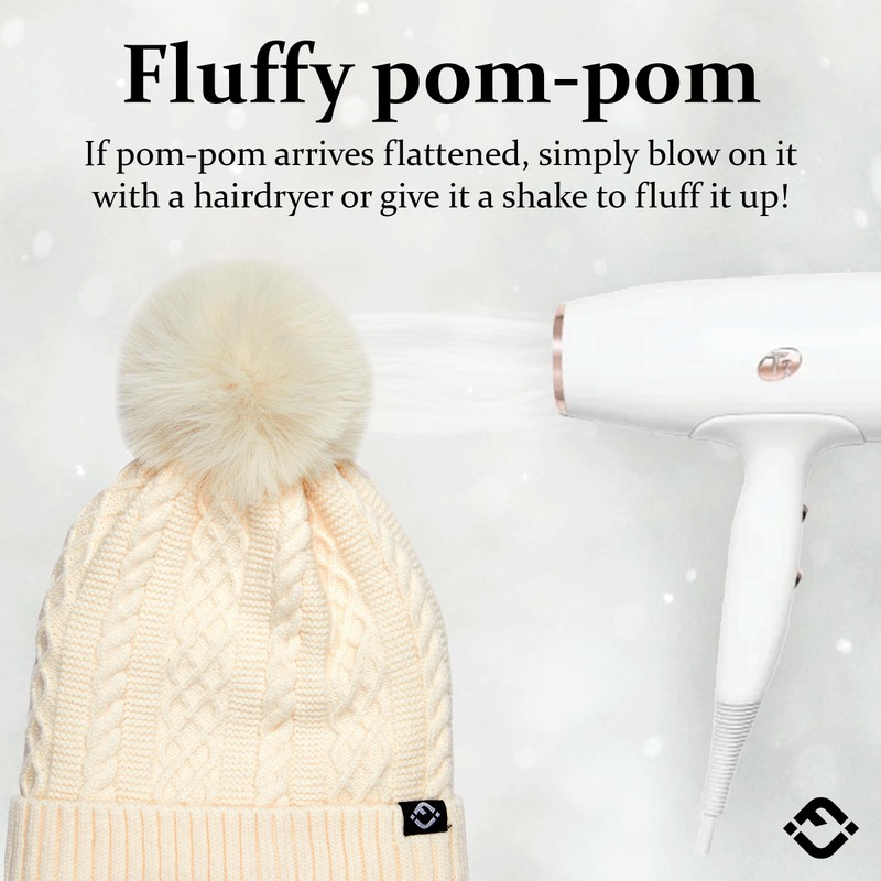Funky Junque Cable Knit Fleece Lined Pom Beanie - Beige