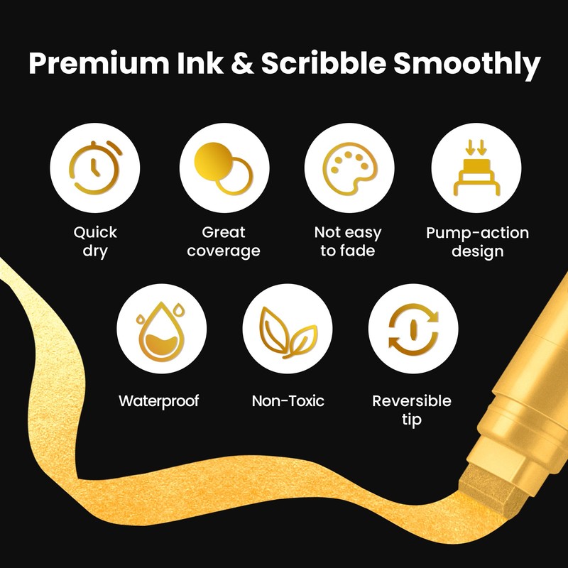 BIGTHUMB 3 Pcs Gold Jumbo Permanent Markers: 15mm Wide Tip
