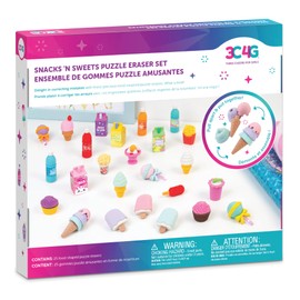 Make It Real 3C4G: Snacks 'N Sweets Puzzle Eraser Set - 25 Food-Shaped Puzzle Erasers, Pull Apart & Put Back Together, Three Cheers for Girls, Kids Ages 8+