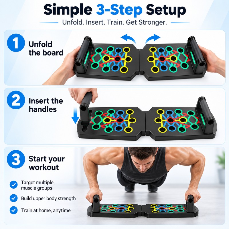 Foldable Push-Up Board Set for Strength Training – Handle System
