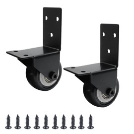 Yuqim 2 Pack Black Side Mount Casters 2 Inch Non Swivel Caster with L Mounting Plate Silent Fixed Caster Wheels Replacement for Luggage, Wooden Gate, Furniture, Doors