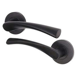 EAI Black Internal Door Handle | 1 Pair Matt Black Lever on Rose Round Handles | Novoli Range