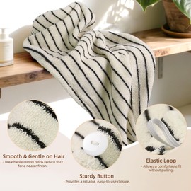 Jacquotha Cotton Hair Towel Wrap for Women (Black & White Striped) – Anti-Frizz Absorbent Quick Drying Hair Turban for Wet Hair, 25” x 9.5”, 1 Pack