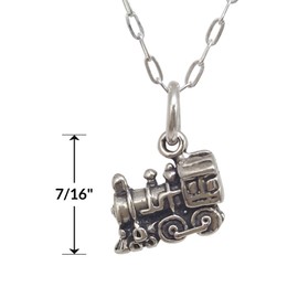 Sterling Silver Train Engine 3D Charm Necklace, 18"