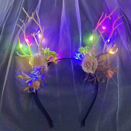 Wedity LED Glowing Hair Hoop Reindeer Antlers Headbands Luminous Tiara Christmas Party Cosplay Hair Band Hair Accessories for Women and Kids (Color light A)