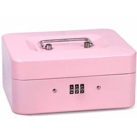 Cash Till for Cash, Coins, Banks, Lockable, Mini Portable Safe Security Box, Small Cash Box with Key Lock, for Loose Money, Coins (Pink)