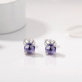 Birthstone Earrings, TIZU Stud Earrings, Silver 925 Birthday Gifts for Women Girls, Sterling Silver