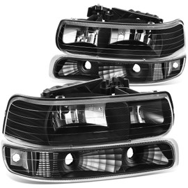 DNA MOTORING Pair OE Style Headlights + Bumper Lights Compatible with 99-02 Chey Silverado 1500 2500,Black/Clear, HL-OH-CSIL99-4P-BK-CL-B