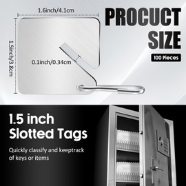 Otoolling 100 Pcs 1-5/8 x 1-1/2 Inch Aluminum Slotted Key Tag with Metal Snap Hooks for Slotted Key Cabinets Boxes Lockers Organization Numbering Labeling for Home Office Hotel Garage