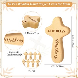 CraftyDream 60 Sets Mother's Day Gifts Christian Wooden Cross for Mom Wood Handheld Pocket Cross with Bible Card and Plastic Bags Christian Gifts for Church Mother Women