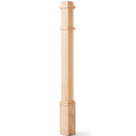 Wonderjune 56 Inch Large Red Oak Wood Box Newel Post with 3 1/2" Post and 4 1/2" Sleeve Solid Wood Contemporary Style Stair Newel with Pedestal for Stair Remodeling