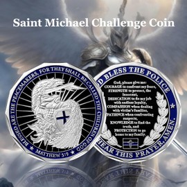 St Michael Police Challenge Coin Bulk Pack of 5, Saint Michael Police Officers Prayer Coin Thin Blue Line Law Enforcement Challenge Coins Thank You Coin Collectible Gift (5PCS)